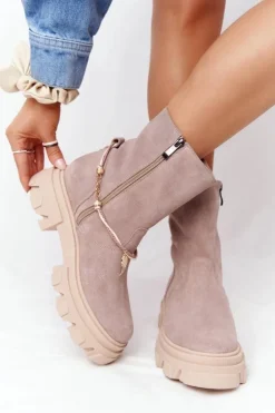 Boto Botki Wiosenne|Brązowe I Beżowe Botki*Zamszowe Botki Workery Lewski Shoes 3006-0 Beżowe