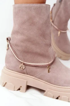 Boto Botki Wiosenne|Brązowe I Beżowe Botki*Zamszowe Botki Workery Lewski Shoes 3006-0 Beżowe