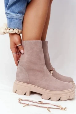 Boto Botki Wiosenne|Brązowe I Beżowe Botki*Zamszowe Botki Workery Lewski Shoes 3006-0 Beżowe