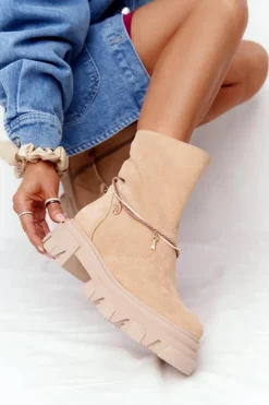 Damskie Boto Zamszowe Botki Workery Lewski Shoes 3006-0 Piaskowe