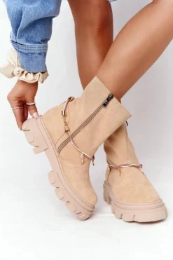 Damskie Boto Zamszowe Botki Workery Lewski Shoes 3006-0 Piaskowe