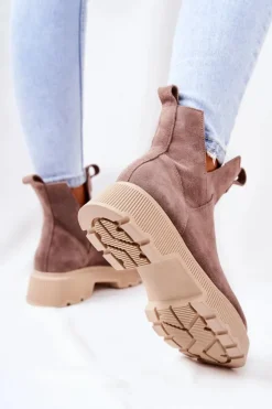 Damskie Boto Zamszowe Botki Workery Lewski 3104/P Cappucino