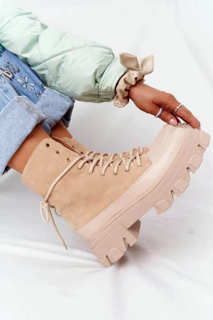 Discount Boto Zamszowe Botki Workery Lewski Shoes 3007-0 Piaskowe