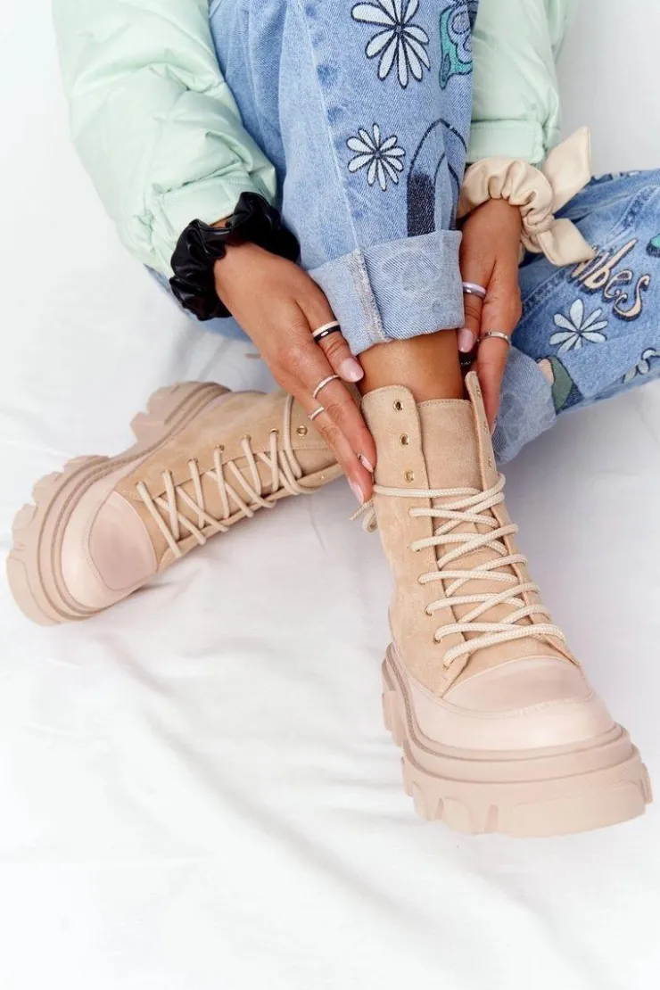 Discount Boto Zamszowe Botki Workery Lewski Shoes 3007-0 Piaskowe