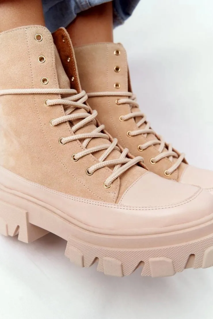 Discount Boto Zamszowe Botki Workery Lewski Shoes 3007-0 Piaskowe