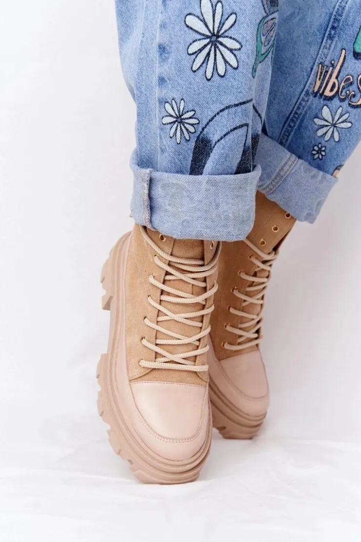 Discount Boto Zamszowe Botki Workery Lewski Shoes 3007-0 Piaskowe