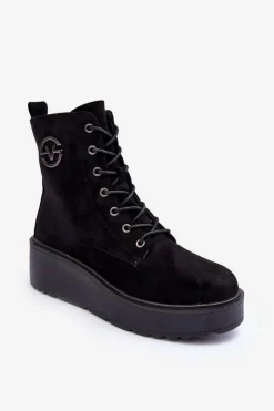 Buty damskie Vinceza Botki Na Koturnie|Czarne Botki*Zamszowe Botki Workery Na Masywnej Platformie Koturnie Czarne Lavica