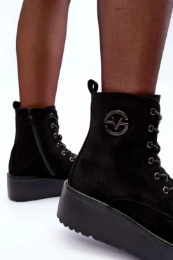 Buty damskie Vinceza Botki Na Koturnie|Czarne Botki*Zamszowe Botki Workery Na Masywnej Platformie Koturnie Czarne Lavica