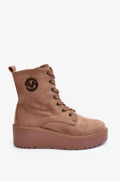 Buty damskie Vinceza Botki Na Koturnie|Botki Ocieplane*Zamszowe Botki Workery Na Masywnej Platformie Koturnie Beżowe Lavica Beżowy