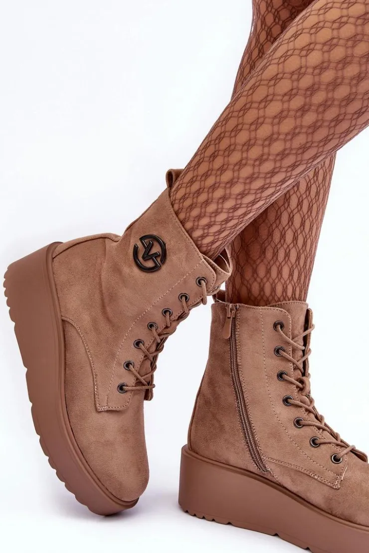 Buty damskie Vinceza Botki Na Koturnie|Botki Ocieplane*Zamszowe Botki Workery Na Masywnej Platformie Koturnie Beżowe Lavica Beżowy