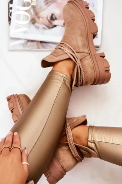 Damskie Boto Zamszowe Botki Workery Z Paskami Beżowe Moriah