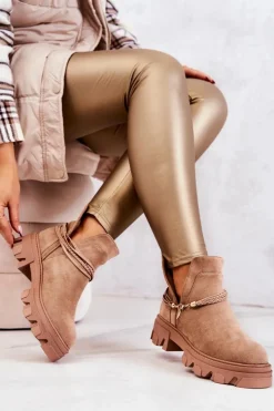 Damskie Boto Zamszowe Botki Workery Z Paskami Beżowe Moriah