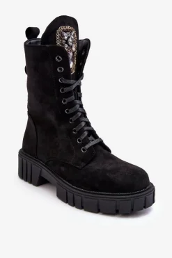 Best Boto Zamszowe Botki Workery Z Biżuteryjną Ozdobą Czarne Marx Czarny