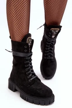 Best Boto Zamszowe Botki Workery Z Biżuteryjną Ozdobą Czarne Marx Czarny