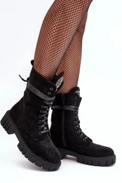 Best Boto Zamszowe Botki Workery Z Biżuteryjną Ozdobą Czarne Marx Czarny