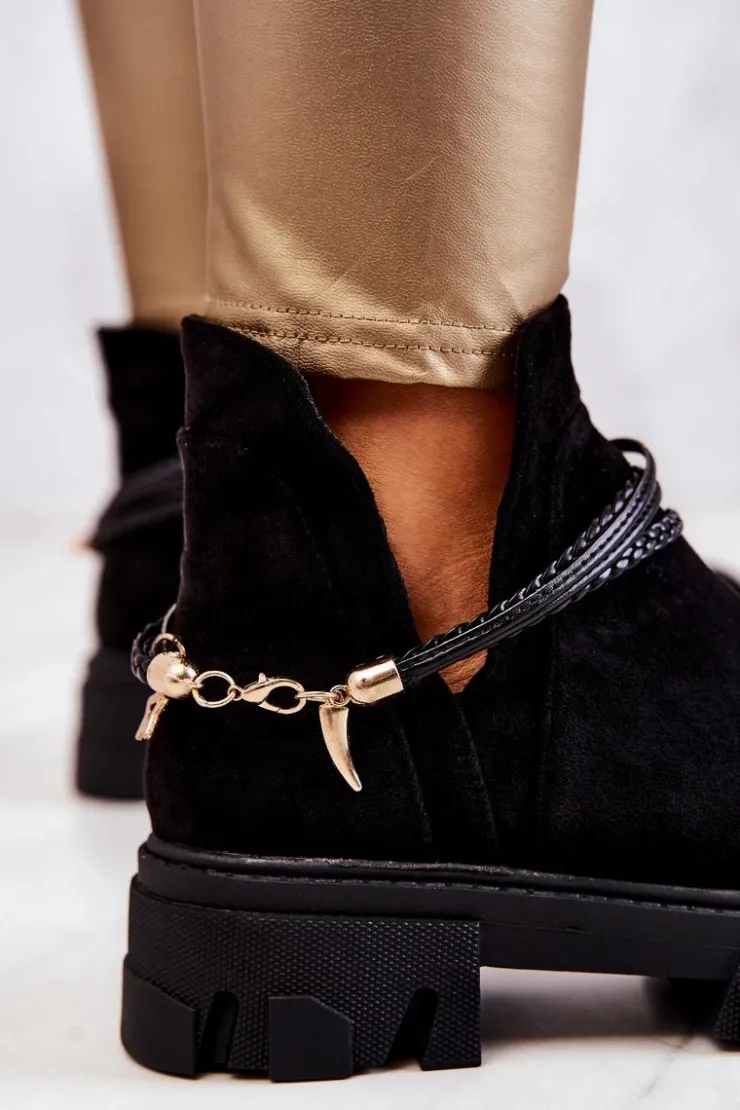 Damskie Boto Zamszowe Botki Workery Z Paskami Czarne Moriah