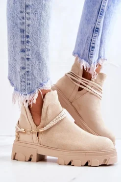 Boto Zamszowe Botki Workery Z Paskami Jasnobeżowe Moriah