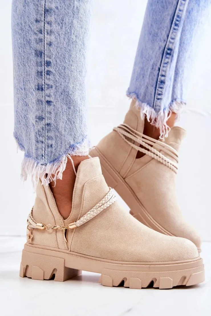 Boto Zamszowe Botki Workery Z Paskami Jasnobeżowe Moriah