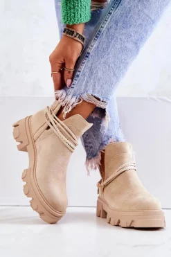 Boto Zamszowe Botki Workery Z Paskami Jasnobeżowe Moriah