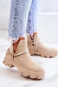 Boto Zamszowe Botki Workery Z Paskami Jasnobeżowe Moriah