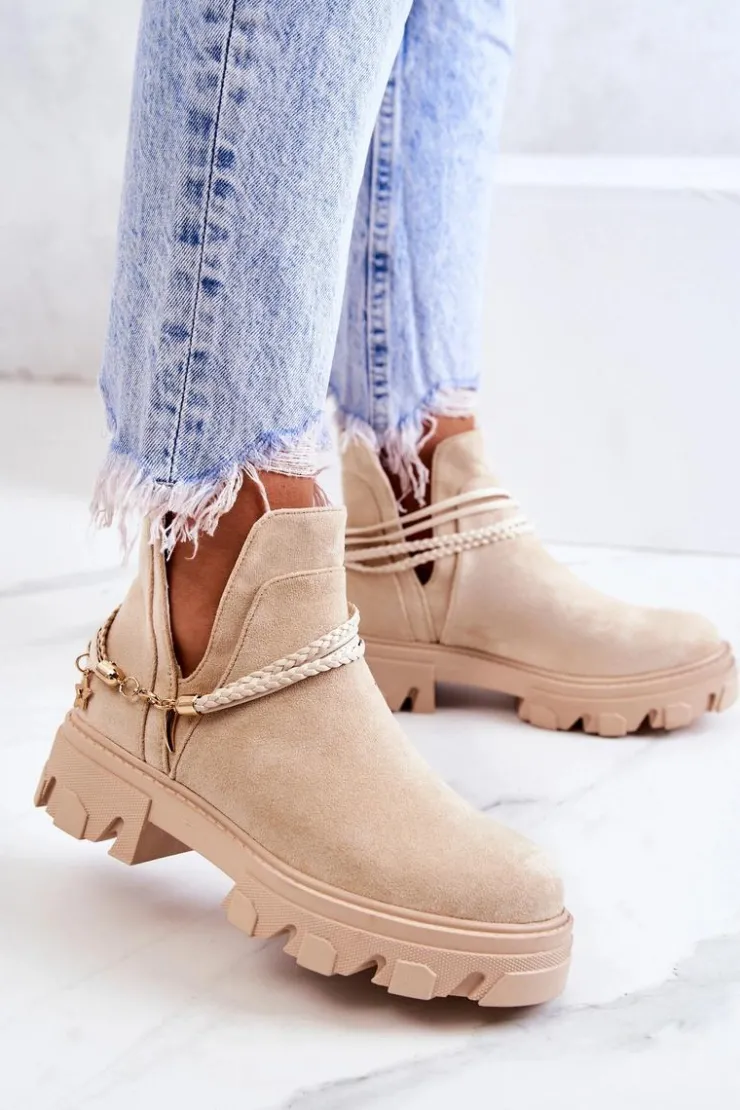 Boto Zamszowe Botki Workery Z Paskami Jasnobeżowe Moriah