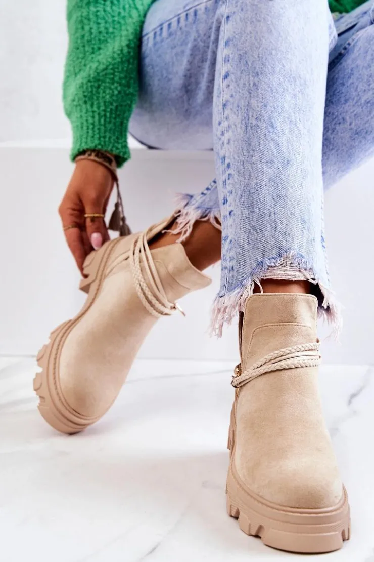 Boto Zamszowe Botki Workery Z Paskami Jasnobeżowe Moriah