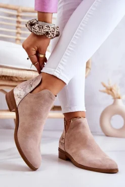 Clearance Buty damskie Vinceza Zamszowe Botki Wężowy Wzór Beżowe Stephanie