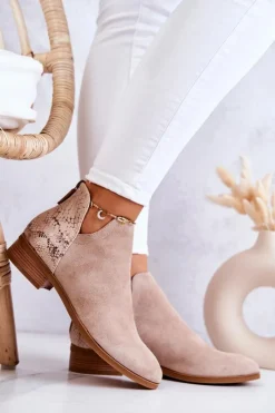 Clearance Buty damskie Vinceza Zamszowe Botki Wężowy Wzór Beżowe Stephanie