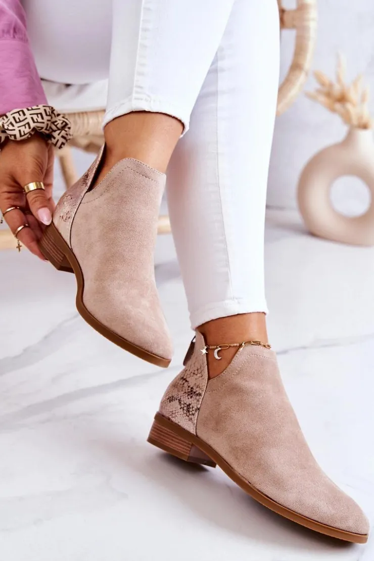 Clearance Buty damskie Vinceza Zamszowe Botki Wężowy Wzór Beżowe Stephanie