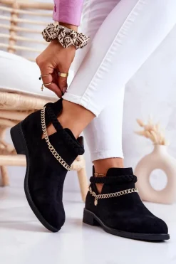 Best Boto Zamszowe Botki Z Łańcuszkiem Czarne Talitha