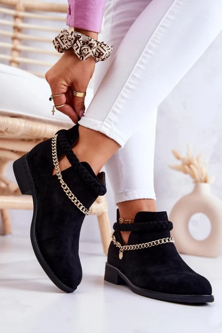Best Boto Zamszowe Botki Z Łańcuszkiem Czarne Talitha
