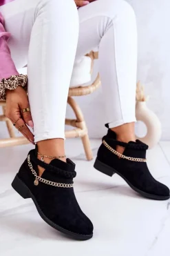 Best Boto Zamszowe Botki Z Łańcuszkiem Czarne Talitha