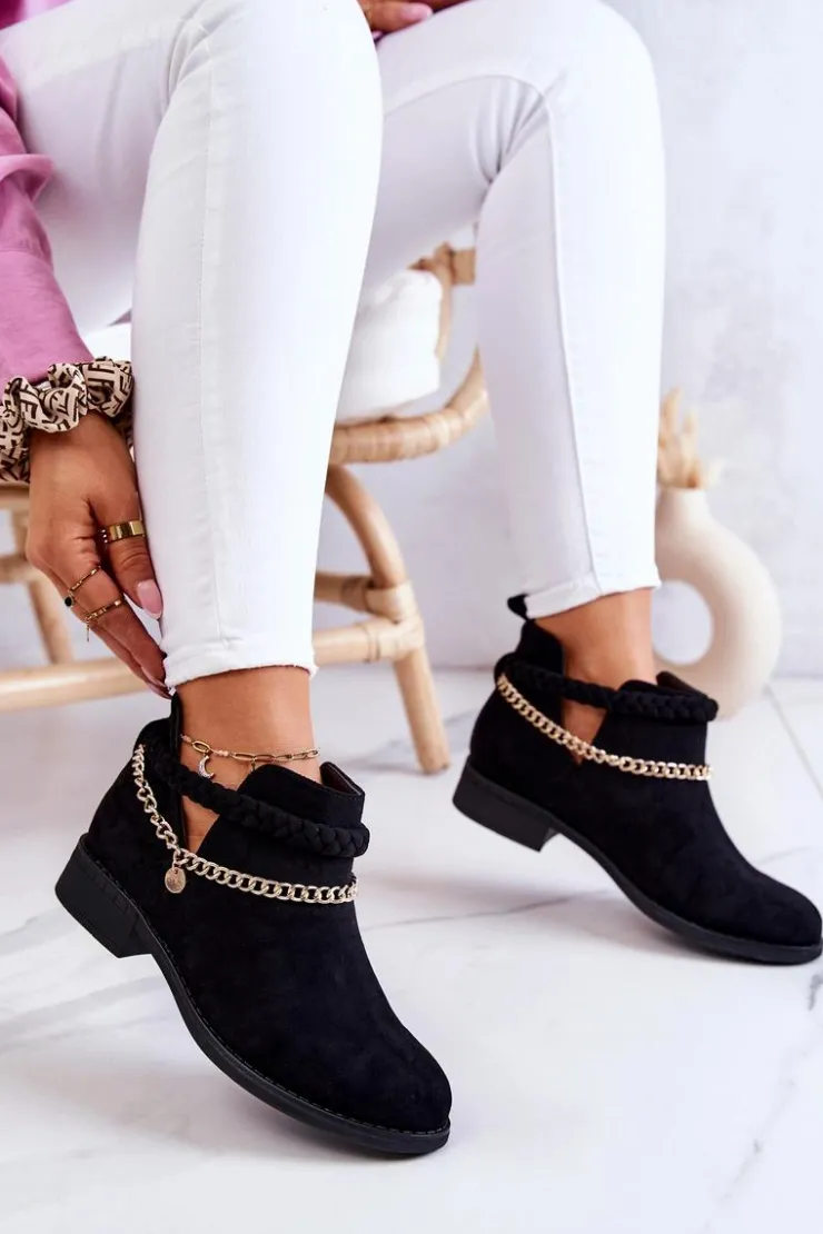 Best Boto Zamszowe Botki Z Łańcuszkiem Czarne Talitha