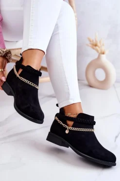 Best Boto Zamszowe Botki Z Łańcuszkiem Czarne Talitha