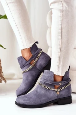 Sale Boto Zamszowe Botki Z Łańcuszkiem Niebieskie Elvira