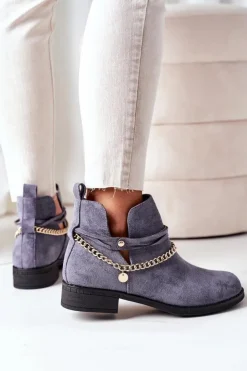 Sale Boto Zamszowe Botki Z Łańcuszkiem Niebieskie Elvira