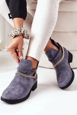 Sale Boto Zamszowe Botki Z Łańcuszkiem Niebieskie Elvira