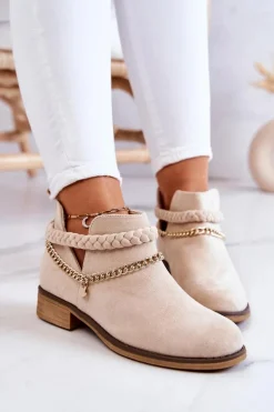 Boto Botki Wiosenne|Czarne Botki*Zamszowe Botki Z Łańcuszkiem Beżowe Talitha