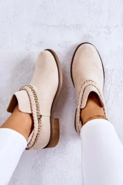 Boto Botki Wiosenne|Czarne Botki*Zamszowe Botki Z Łańcuszkiem Beżowe Talitha