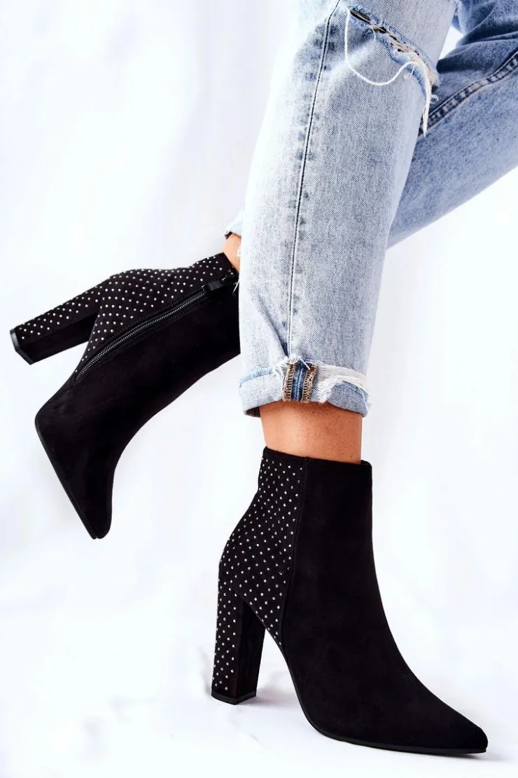 New Boto Zamszowe Botki Z Cekinami Czarne Sorienta