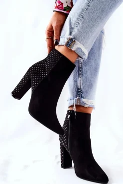 New Boto Zamszowe Botki Z Cekinami Czarne Sorienta