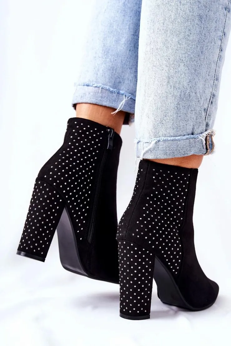 New Boto Zamszowe Botki Z Cekinami Czarne Sorienta