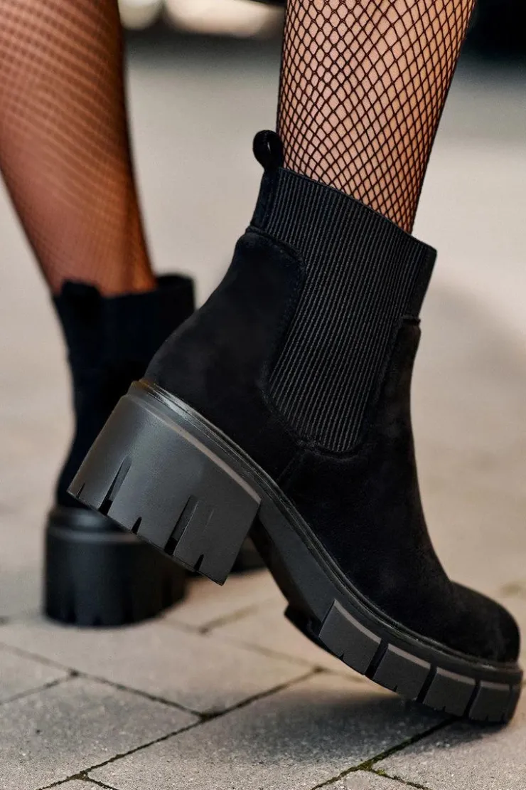 Damskie Boto Zamszowe Botki Z Elastyczną Wstawką Czarne Anyfer