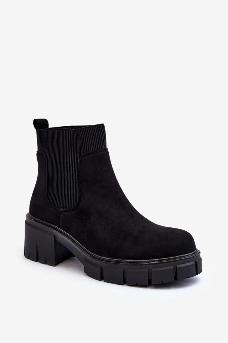 Damskie Boto Zamszowe Botki Z Elastyczną Wstawką Czarne Anyfer