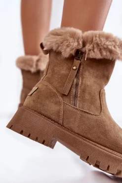 Buty damskie Vinceza Damskie Trapery|Czarne Botki*Zamszowe Botki Z Futerkiem Na Suwak Beżowe Rezan