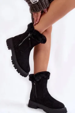 Online Buty damskie Vinceza Zamszowe Botki Z Futerkiem Na Suwak Czarne Rezan