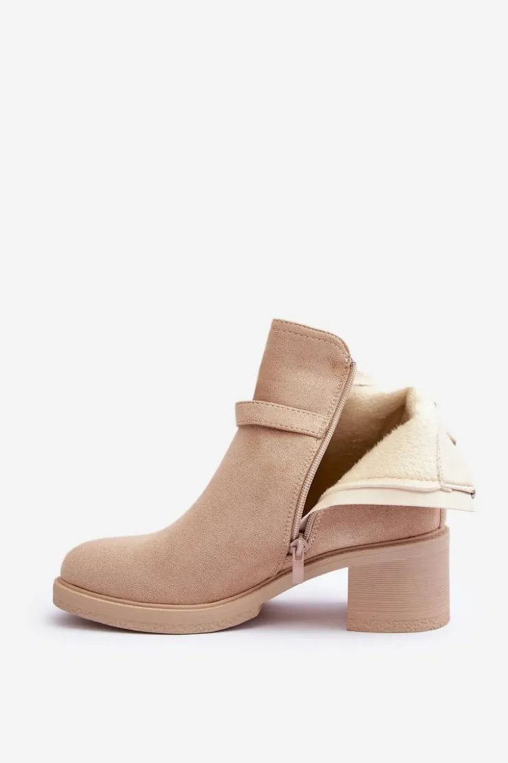 Discount Boto Zamszowe Botki Z Klamrą Beżowe Neste