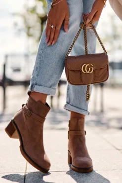 Boto Botki Na Słupku|Botki Zimowe Damskie*Zamszowe Botki Z Klamrą Brązowe Neste