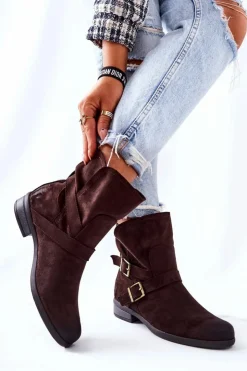 Hot Boto Zamszowe Botki Z Klamrami Brązowe Renisse