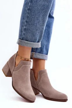 Damskie Boto Zamszowe Botki Z Wycięciami Na Obcasie Jasnobeżowe Dalros